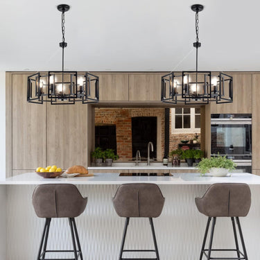 Industrial Style Chandelier with Matt Black Finish Geometric Shade